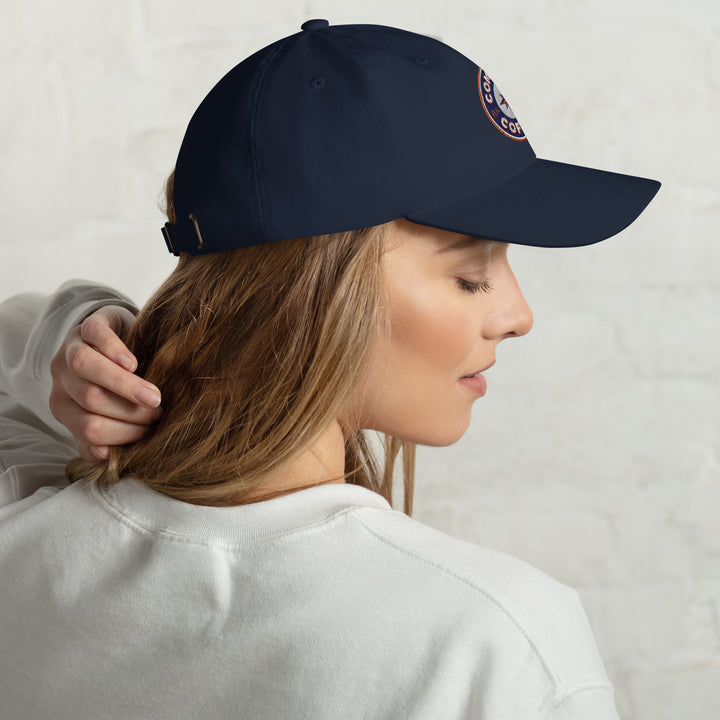 Compass Coffee Classic Dad Hat in Navy Worn by Female