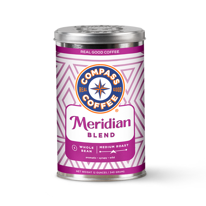 Compass Coffee Meridian blend medium roast 12 oz tin