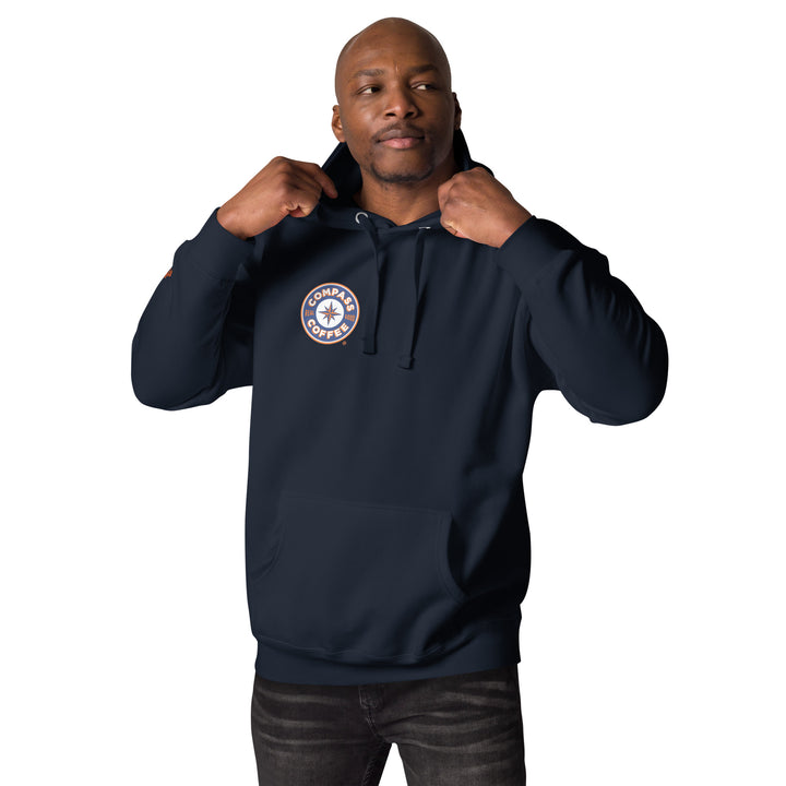 Compass Coffee Hoodie in Navy Blazer Front