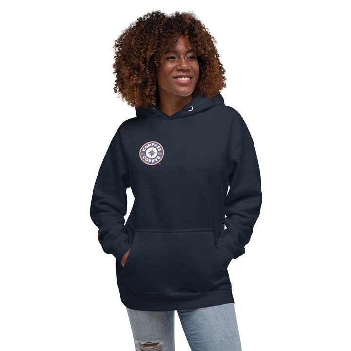 Compass Coffee Hoodie in Navy Blazer Front