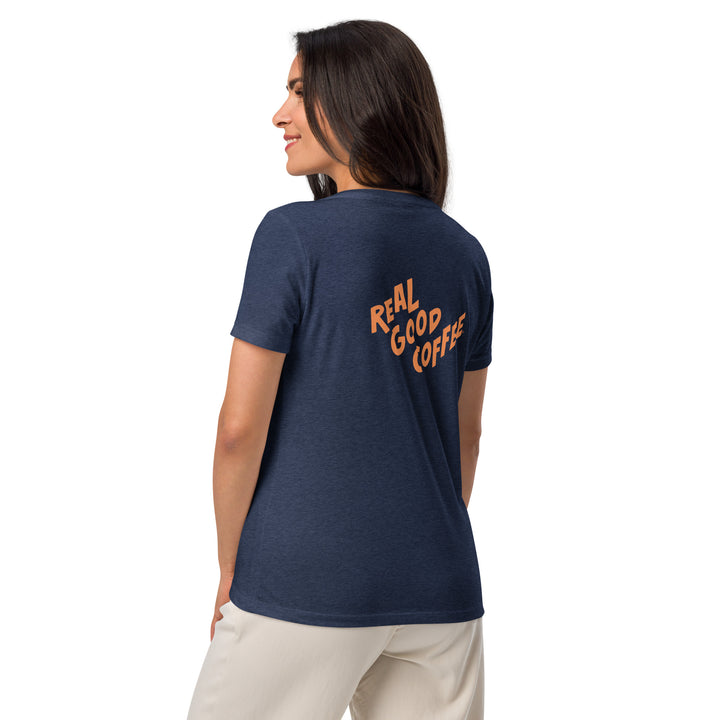 Compass Coffee V Neck T Shirt Navy