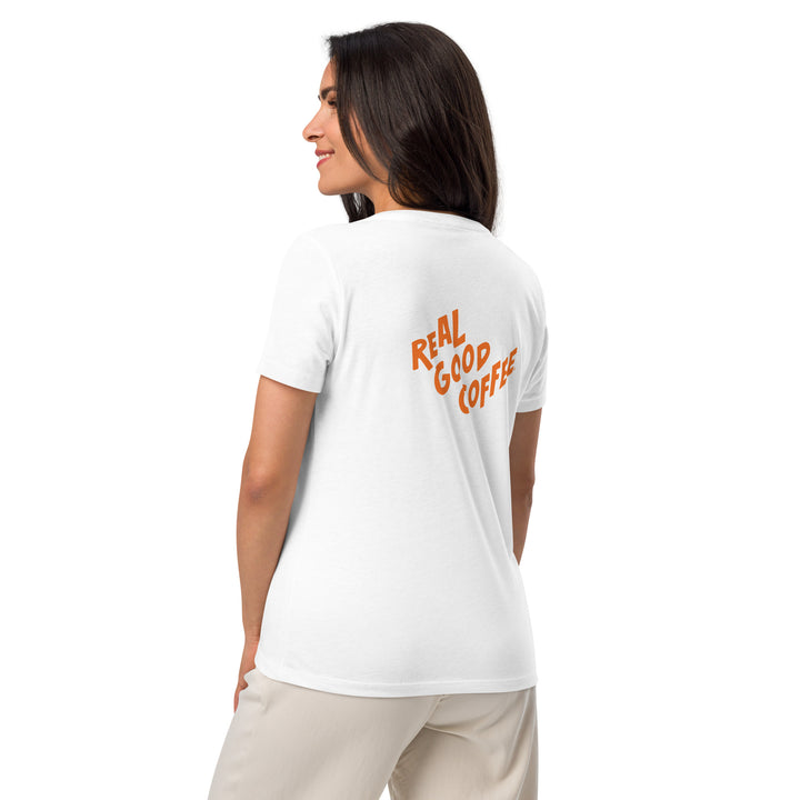 Compass Coffee V Neck T Shirt White