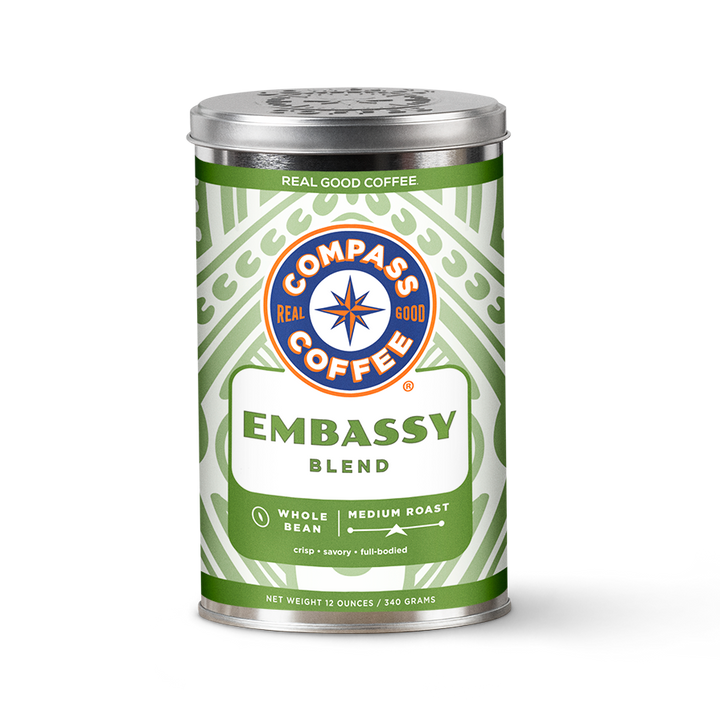 Compass Coffee embassy whole bean 12oz tin medium roast